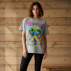 Unisex Oversized Cotton T-Shirt with Graphic Alien Art in Snow Wash