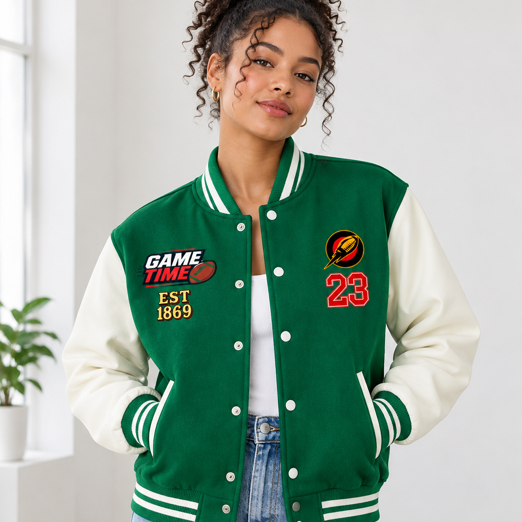 Football Fan Graphic Unisex Two-Tone Fleeced Varsity Jacket