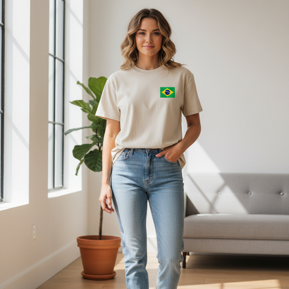 Brazil Flag Themed Graphic Vintage Wash Cotton Unisex T-Shirt