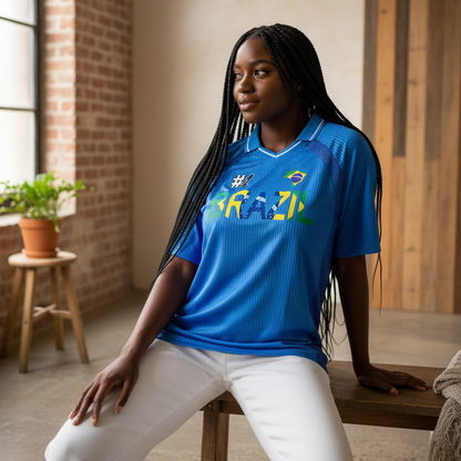 Brazil Flag Themed Striped V-Neck Soccer Jersey