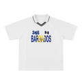 Barbados Flag Themed Graphic Striped V-Neck Unisex Soccer Jersey