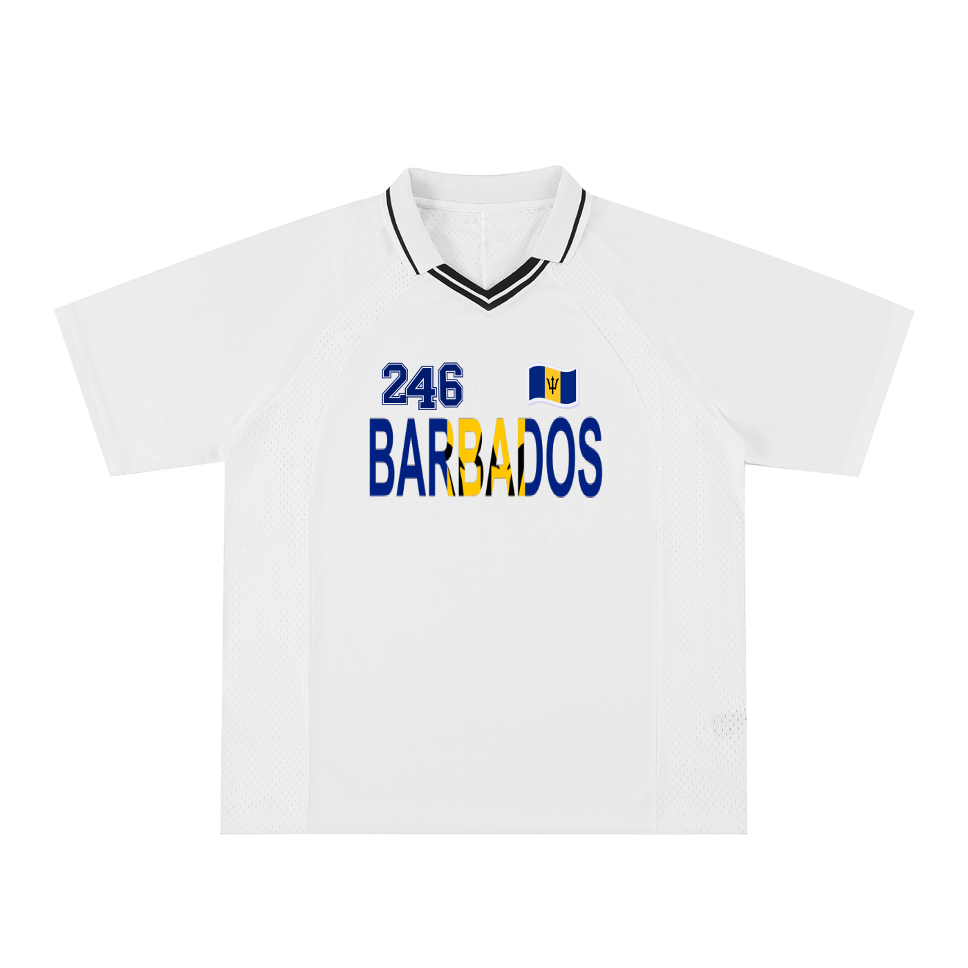 Barbados Flag Themed Graphic Striped V-Neck Unisex Soccer Jersey