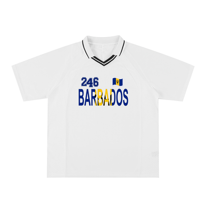 Barbados Flag Themed Graphic Striped V-Neck Unisex Soccer Jersey