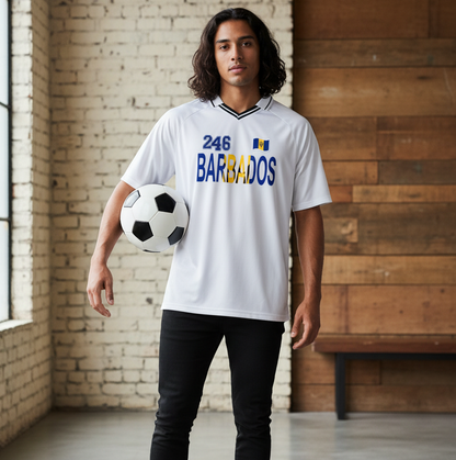 Barbados Flag Themed Graphic Striped V-Neck Unisex Soccer Jersey