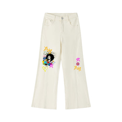 Afro Music & Graffiti Art Graphic Women's Flared Leg Jeans