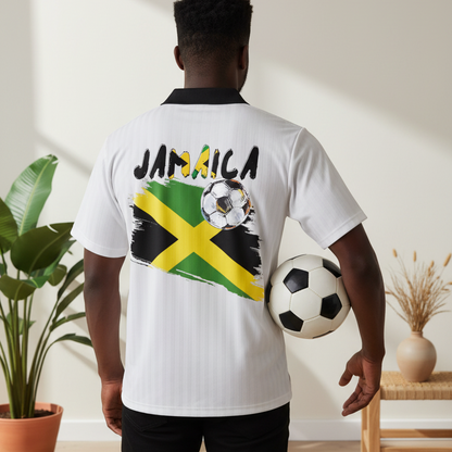 Jamaican Flag Themed Unisex Graphic Contrast Collar Striped Soccer Jersey