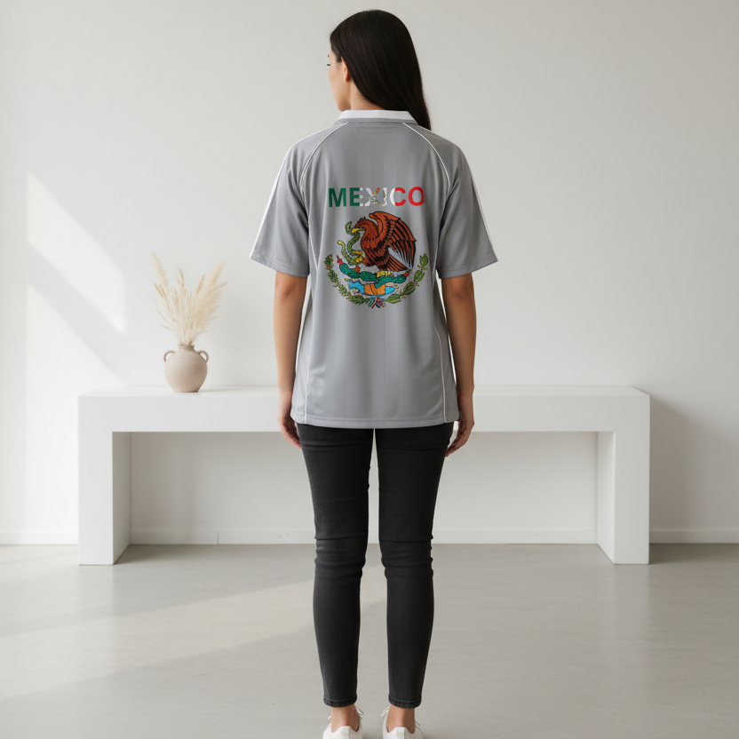 Mexico Flag Themed Graphic Stripe Collared Soccer Jersey