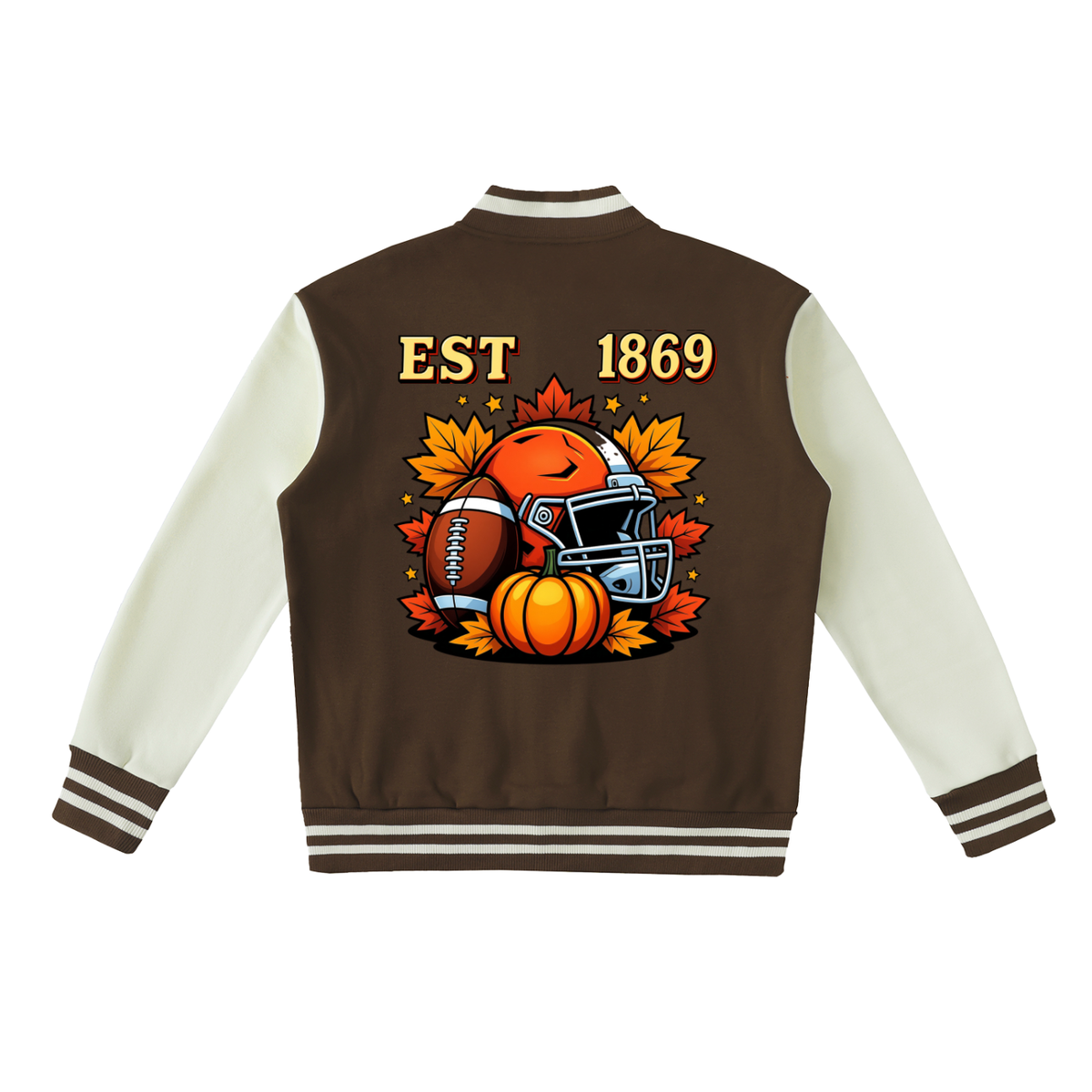 Fall and Football Themed GrahicTwo-Tone Fleeced Varsity Unisex Jacket