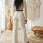 Women's Flared Leg Jeans Featuring Afro-Centric Music and Graffiti Art Graphics ODMPOD