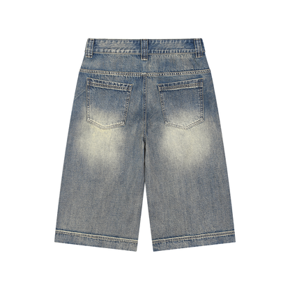 Tiger Art Graphic Unisex Vintage Wash Baggy Denim Shorts