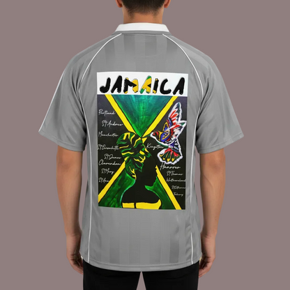 Jamaica Themed Graphic Shadow Stripe Collared Soccer Unisex Jersey