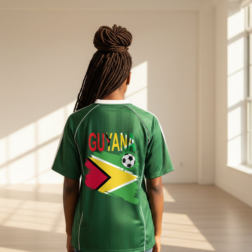 Guyana Flag Themed Unisex Graphic Shadow Stripe Collared Soccer Jersey