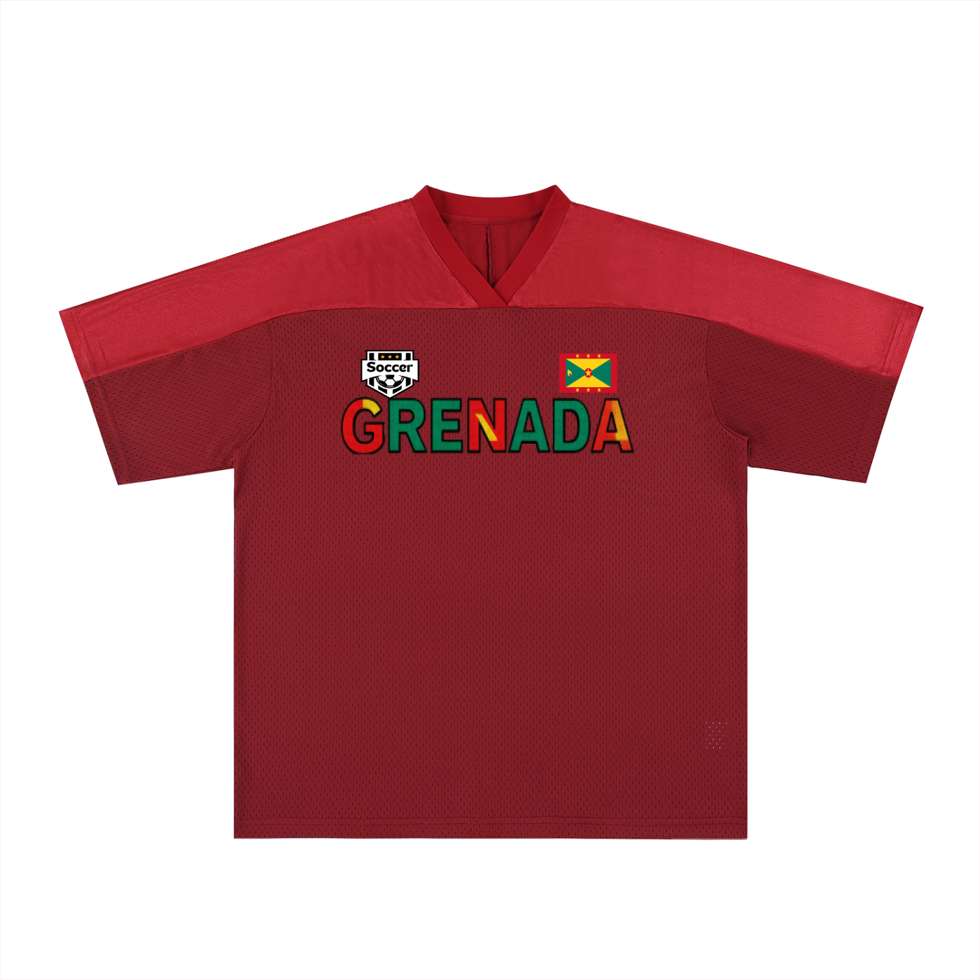 Grenada Flag Themed Graphic Mesh V-Neck Soccer Jersey