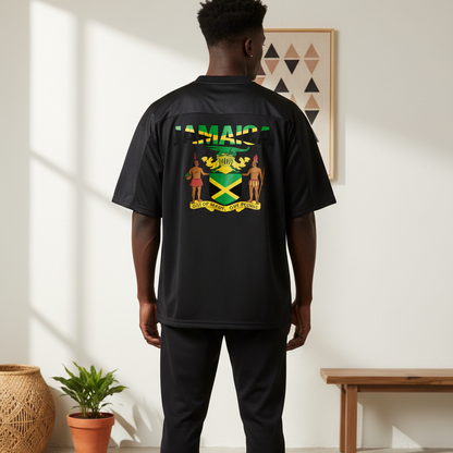 Jamaican Flag Themed Graphic Mesh V-Neck Soccer Jersey