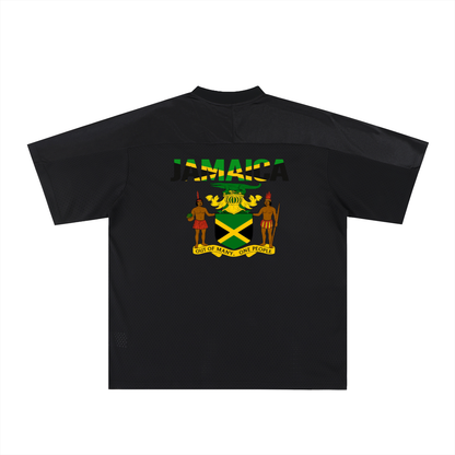 Jamaican Flag Themed Graphic Mesh V-Neck Soccer Jersey