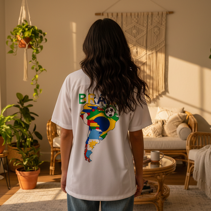 Brazil Flag Themed Graphic Striped V-Neck Soccer Unisex Jersey