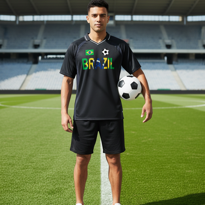 Brazil Flag Themed Graphic Striped V-Neck Soccer Unisex Jersey