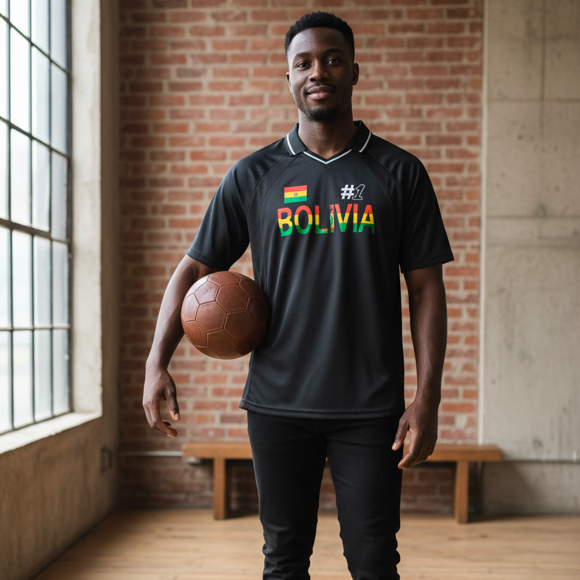 Bolivia Flag Themed Unisex Striped V-Neck Soccer Jersey
