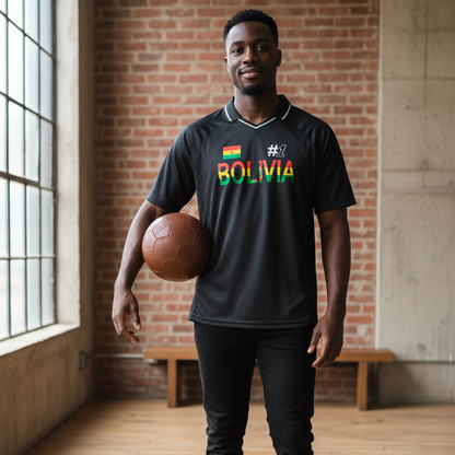 Bolivia Flag Themed Unisex Striped V-Neck Soccer Jersey