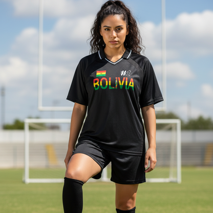 Bolivia Flag Themed Unisex Striped V-Neck Soccer Jersey