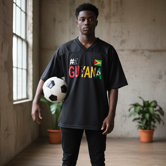 Guyana Flag Themed Unisex Graphic Oversized Mesh V-Neck Soccer Jersey