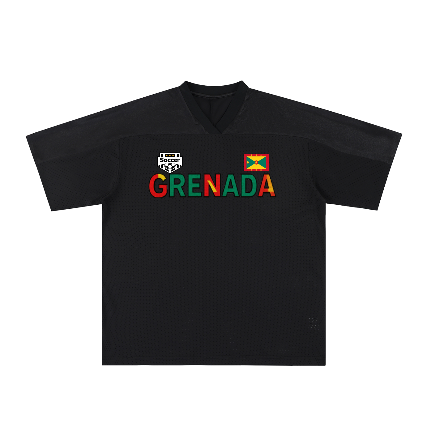 Grenada Flag Themed Graphic Mesh V-Neck Soccer Jersey