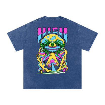 Graphic Alien Art Unisex Snow Washed Oversized Cotton T-Shirt