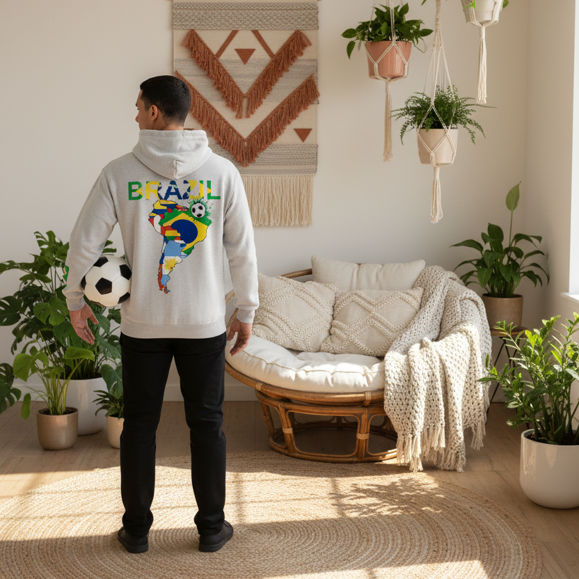 Brazil Flag Themed Graphic Unisex  Oversize Fleeced Hoodie
