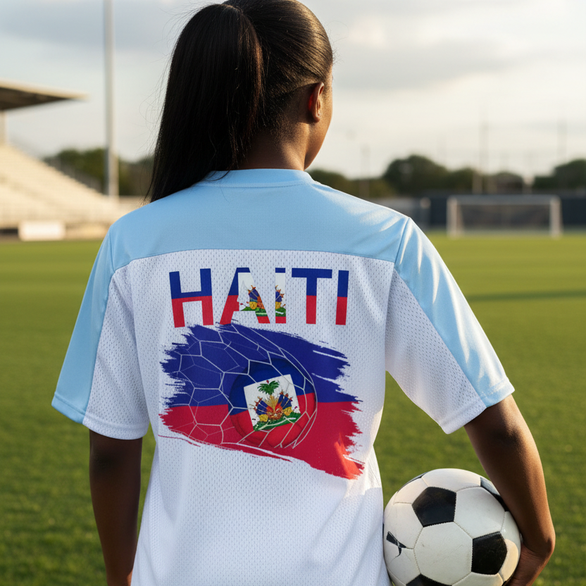 Haiti Flag Themed Oversized Mesh V-Neck Unisex Soccer Jersey