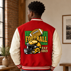 Graphic Unisex Football Themed Two-Tone Fleeced Varsity Jacket