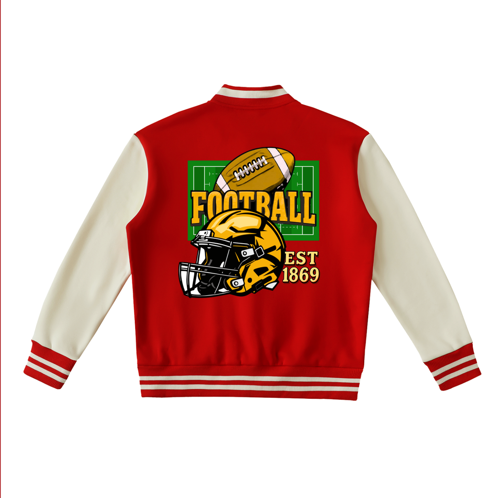 Graphic Unisex Football Themed Two-Tone Fleeced Varsity Jacket