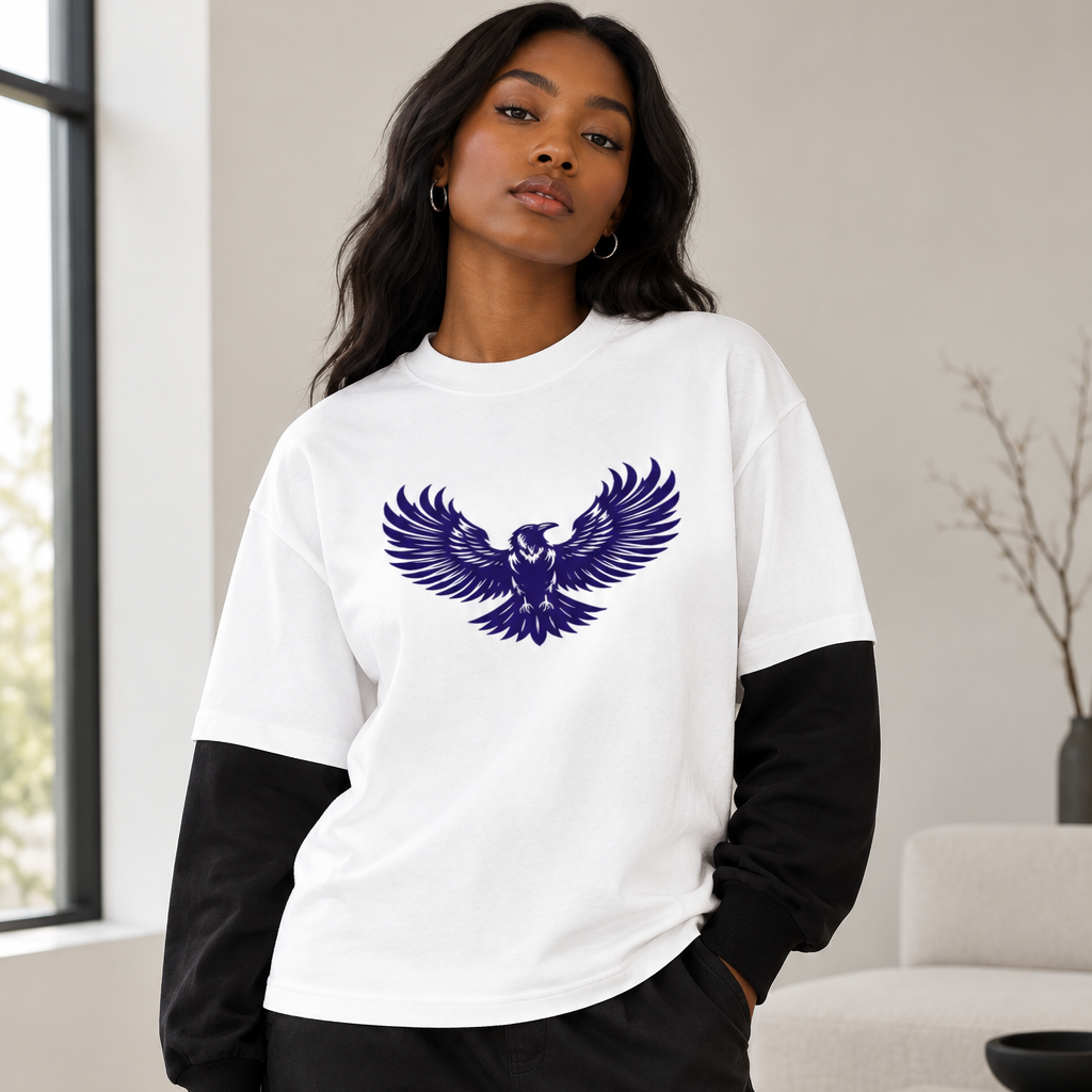 Quoth The Raven Layered Contrast Sleeve Cotton Unisex T-Shirt