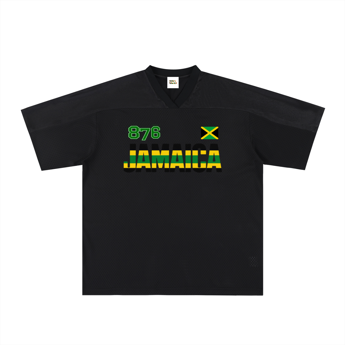 Jamaican Flag Themed Graphic Mesh V-Neck Soccer Jersey