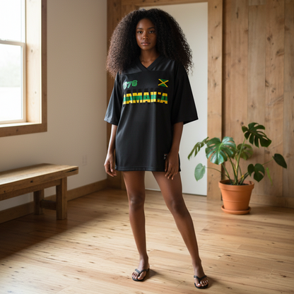 Jamaican Flag Themed Graphic Mesh V-Neck Soccer Jersey