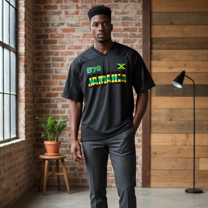 Jamaican Flag Themed Graphic Mesh V-Neck Soccer Jersey