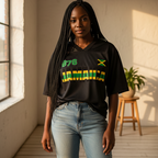 Jamaican Flag Themed Graphic Mesh V-Neck Soccer Jersey