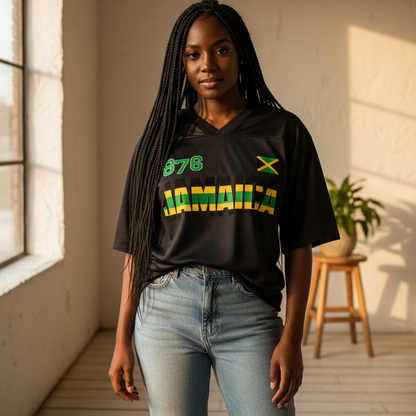 Jamaican Flag Themed Graphic Mesh V-Neck Soccer Jersey