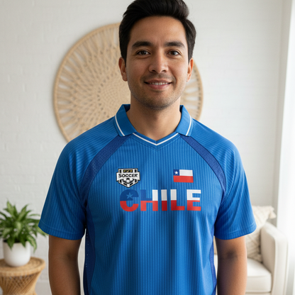 Chile Flag Themed Graphic Striped V-Neck Soccer Jersey