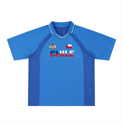 Chile Flag Themed Graphic Striped V-Neck Soccer Jersey