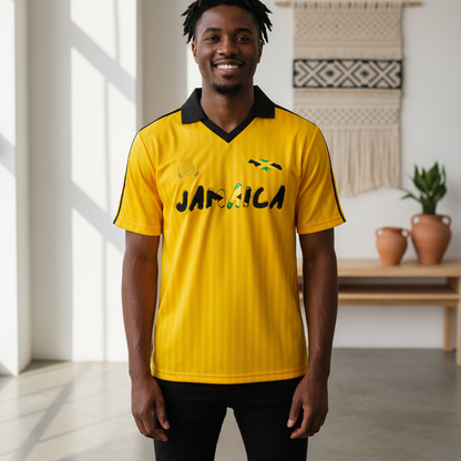 Jamaican Flag Themed Unisex Graphic Contrast Collar Striped Soccer Jersey