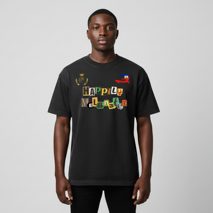 Haiti Flag Themed Vintage Wash Cotton Graphic Unisex T-Shirt
