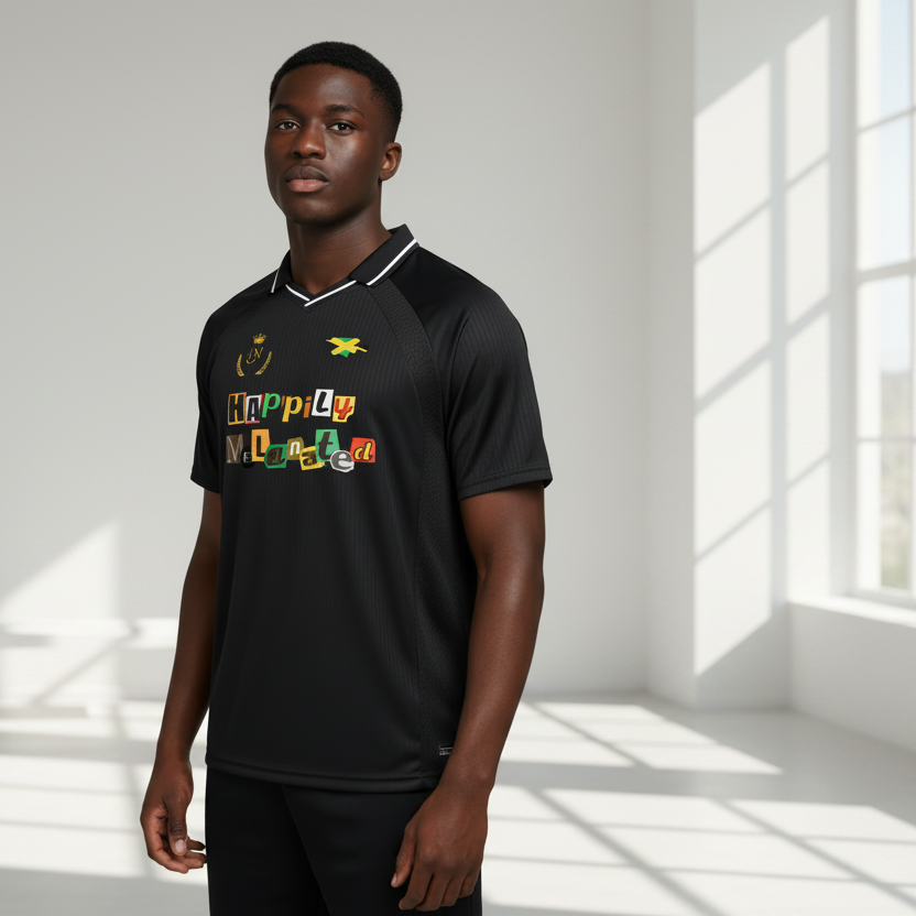 Jamaica Themed Graphic Striped V-Neck Soccer Jersey