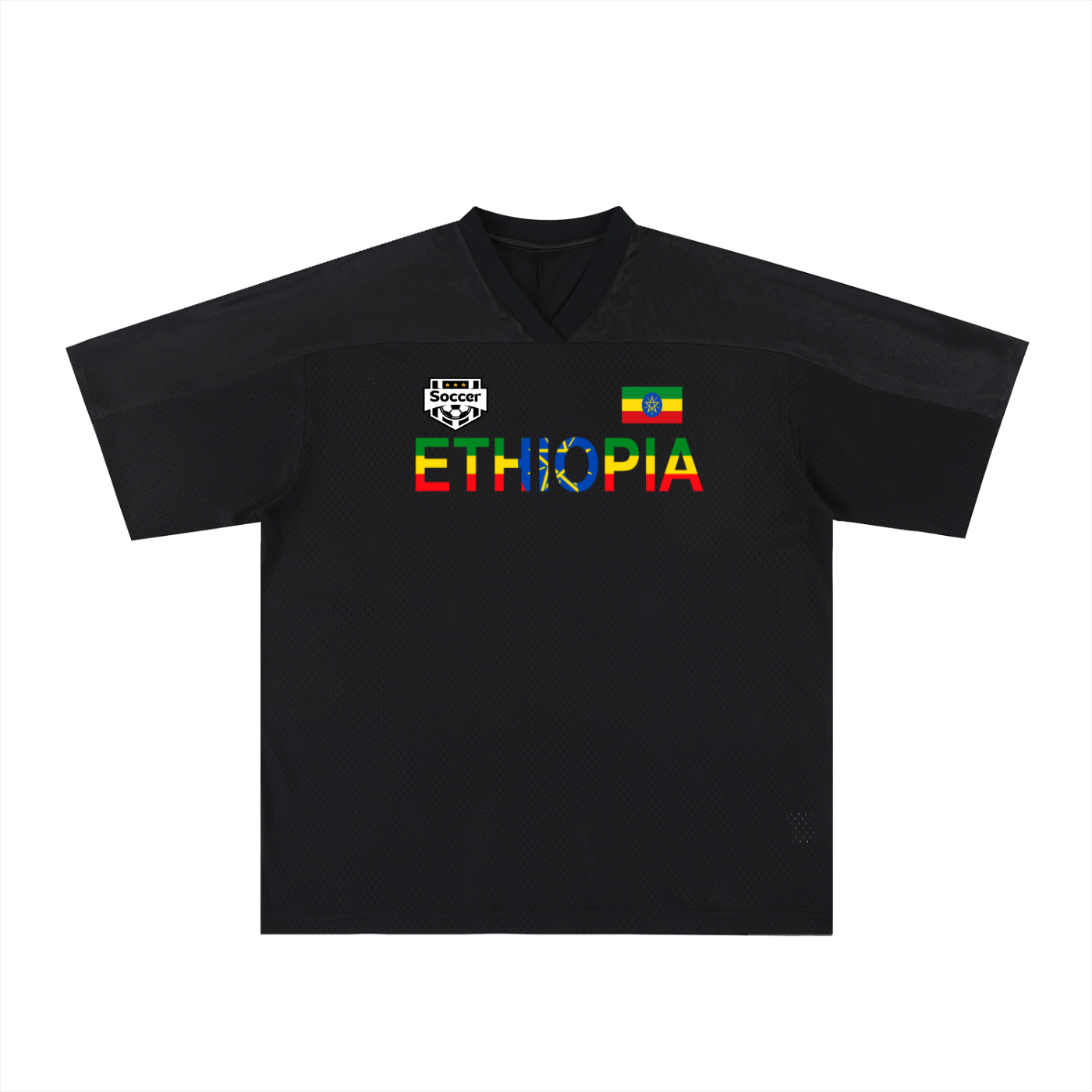 Ethiopia Flag Themed Graphic Mesh V-Neck Soccer Jersey