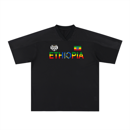 Ethiopia Flag Themed Graphic Mesh V-Neck Soccer Jersey