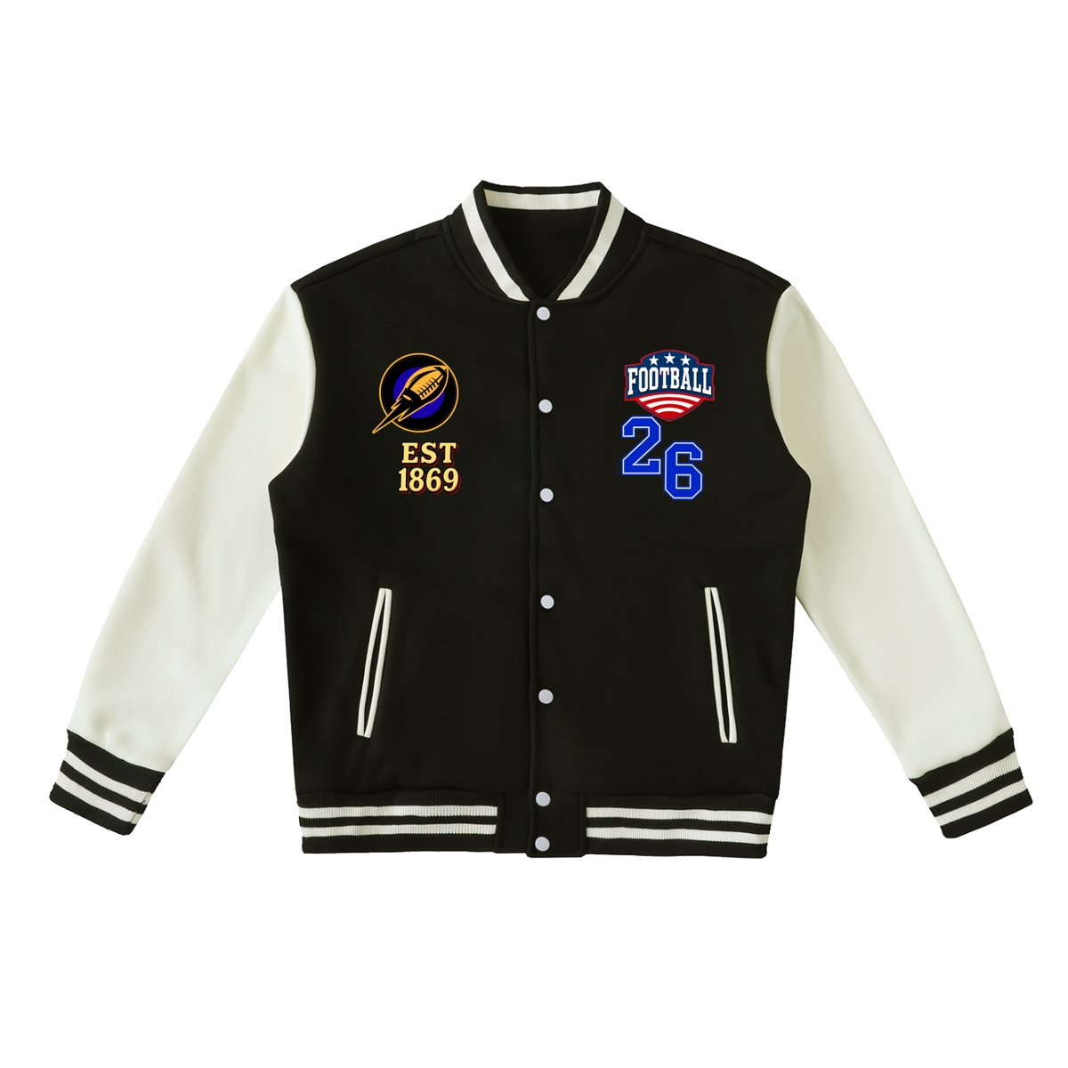 American Football Themed Graphic Two-Tone Fleeced Varsity Unisex Jacket