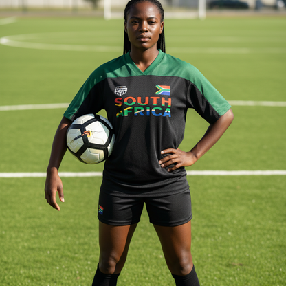 South African Flag Themed Graphic Mesh V-Neck Soccer Jersey