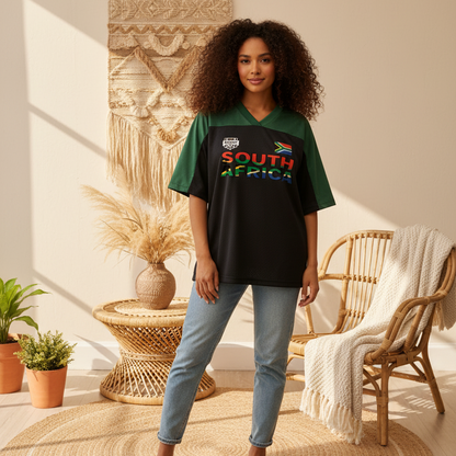 South African Flag Themed Graphic Mesh V-Neck Soccer Jersey