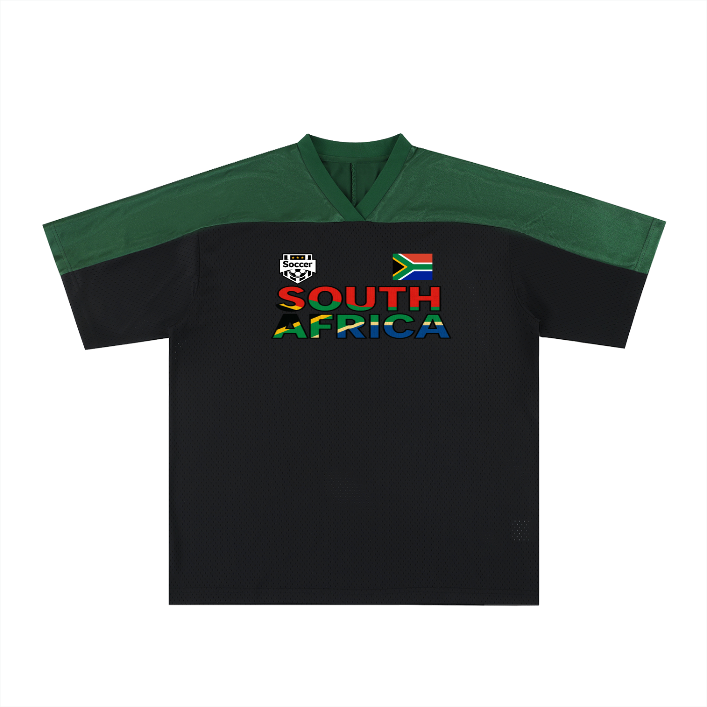 South African Flag Themed Graphic Mesh V-Neck Soccer Jersey