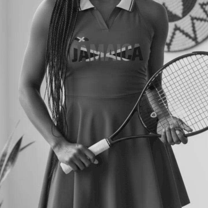 Jamaica Flag Themed Women's Collared Halter A-Line Tennis Dress