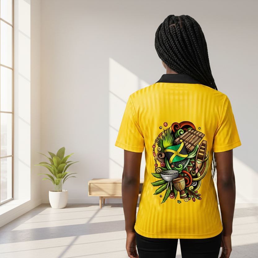 Unisex Jamaica Themed Graphic Contrast Collar Striped Soccer Jersey